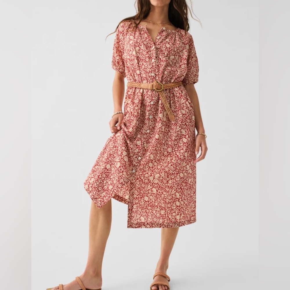 Faherty Carmel Dress, Midi, Tandoori Spice Sunrise Floral, XL
